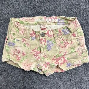 Mossimo Shorts Womens Size 1 Tan Pink Floral Denim Stretch Casual Cuffed Fit 6